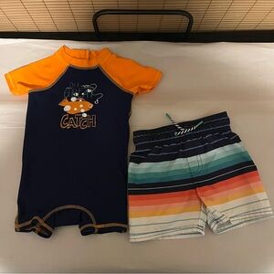 Floatimini 1-Piece Rashguard and Cat & Jack Swim Shorts Toddler Swim Set